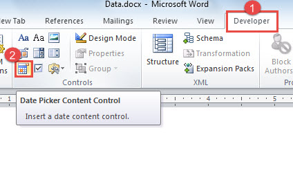 How to use content control word 2016
